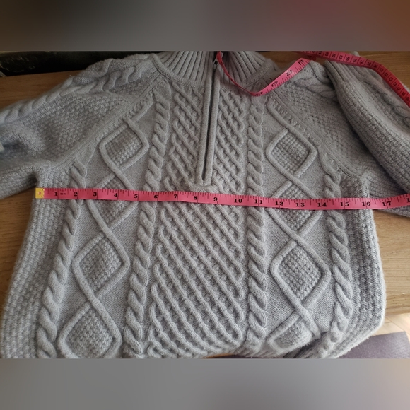 Aritzia Sunday Best Merino Wool Blend Boreal 1/4 Zip Cable Knit Sweater. - Picture 9 of 10